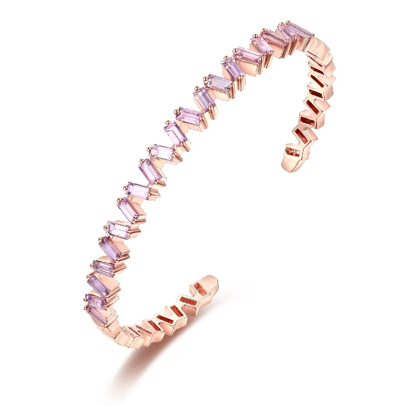 Women’s braided bracelets-V Baguette Pink Sapphire Bangle