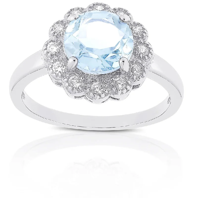 Women’s eco-friendly rings-Dolce Giavonna Sterling Silver Blue and White Topaz Flower Ring