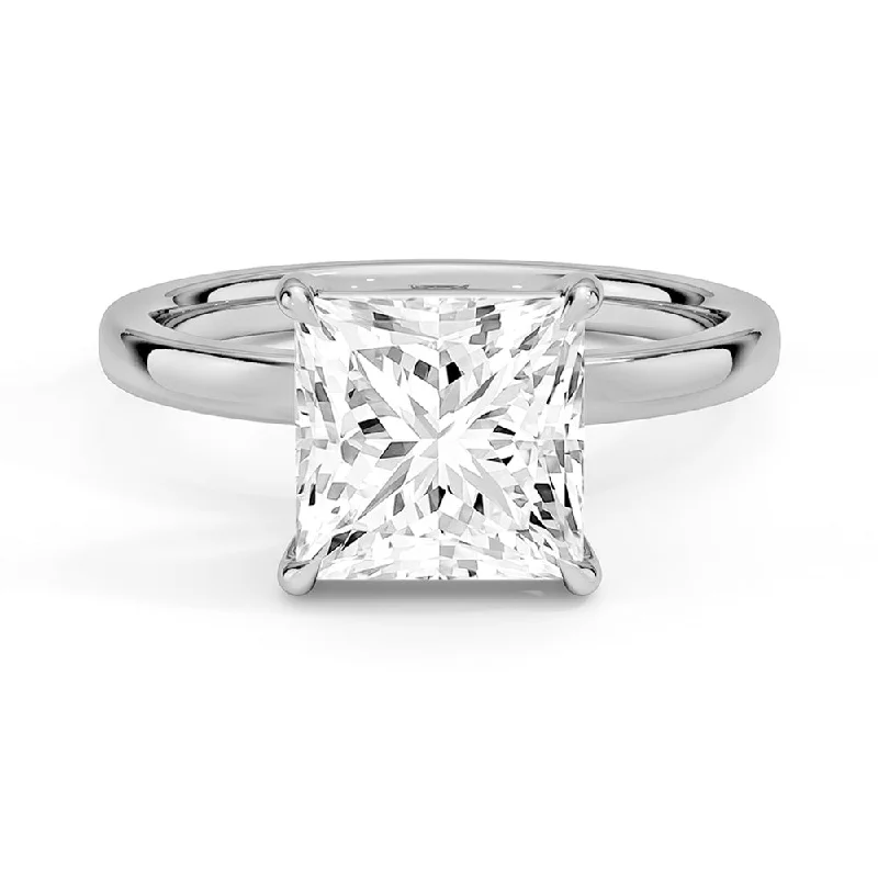 Women’s three-stone engagement rings-Classic Solitaire Princess Cut Moissanite Engagement Ring