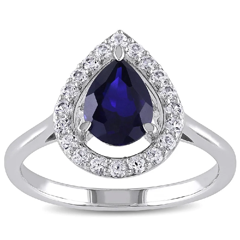 Women’s wide band rings-Miadora Sterling Silver Created Blue and White Sapphire Cocktail Ring