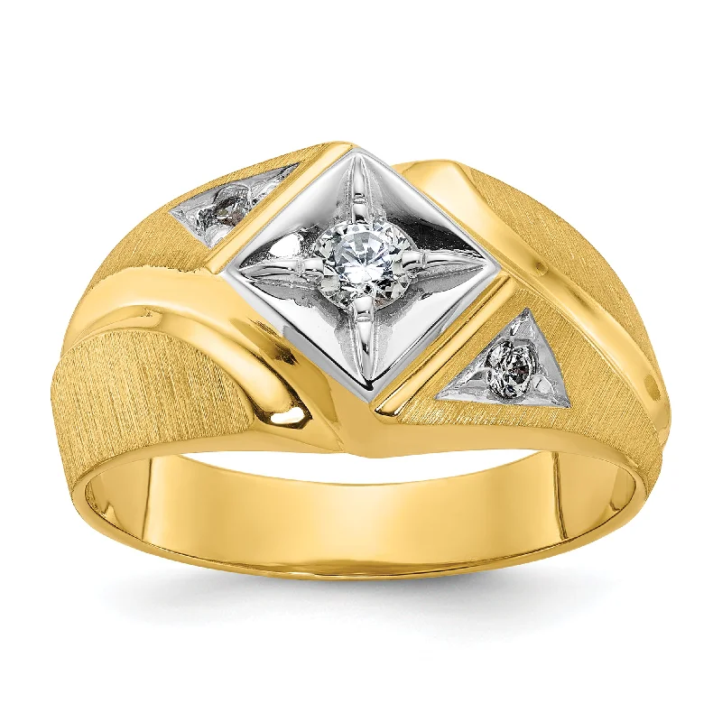 Women’s stackable engagement rings-14k Two-Tone Men's Satin Lab Grown VS/SI FGH Diamond Ring