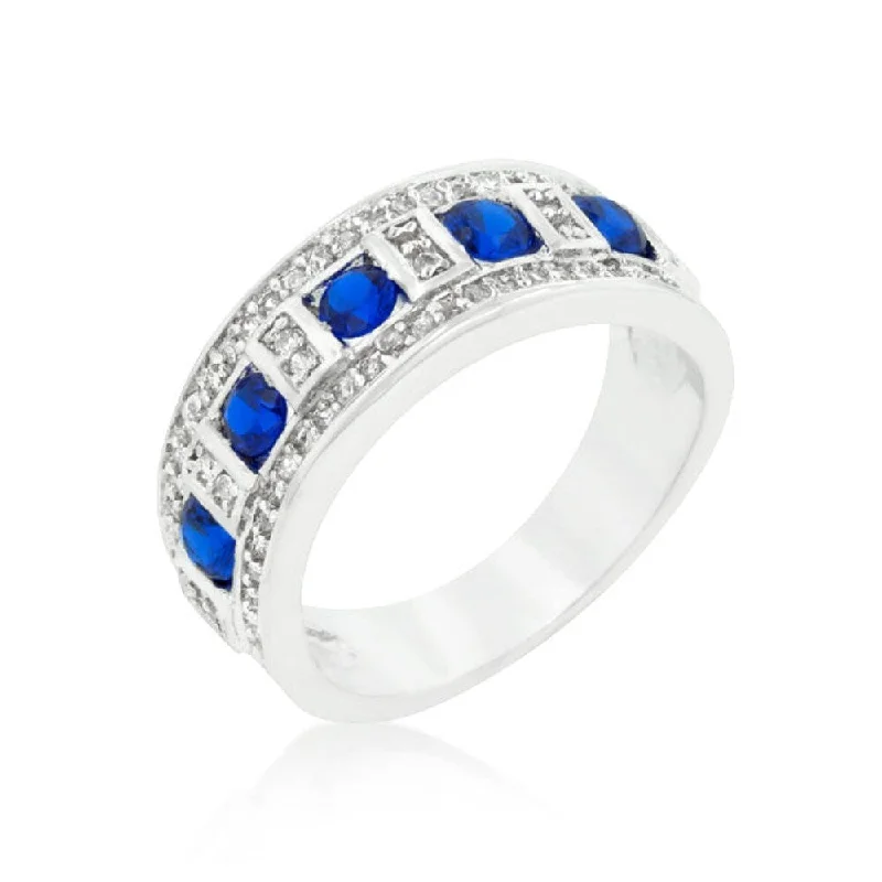 Women’s trendy rings-Blue And Clear Encrusted Rhodium Plated Ring