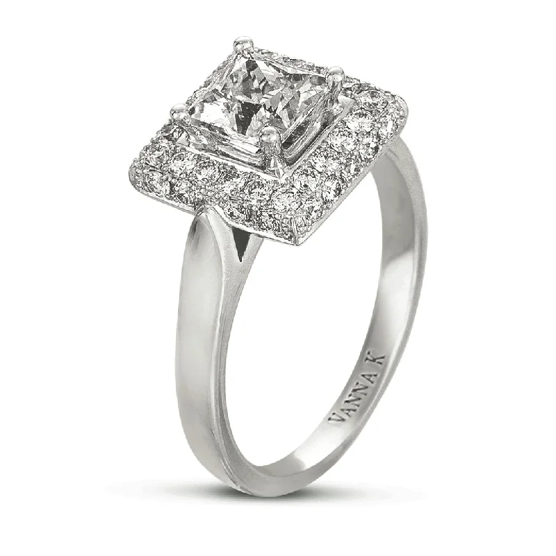 Women’s platinum and diamond engagement rings-18K White Gold Diamond Engagement Ring