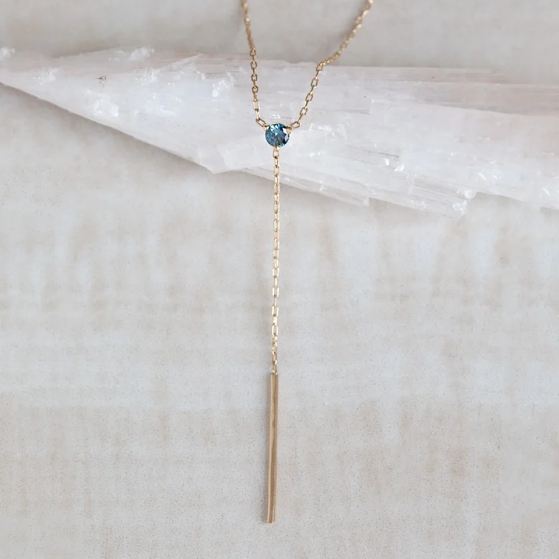 Women’s silver necklaces-The Blue Montana Sapphire Gemstone Lariat Necklace | 10K Yellow Gold