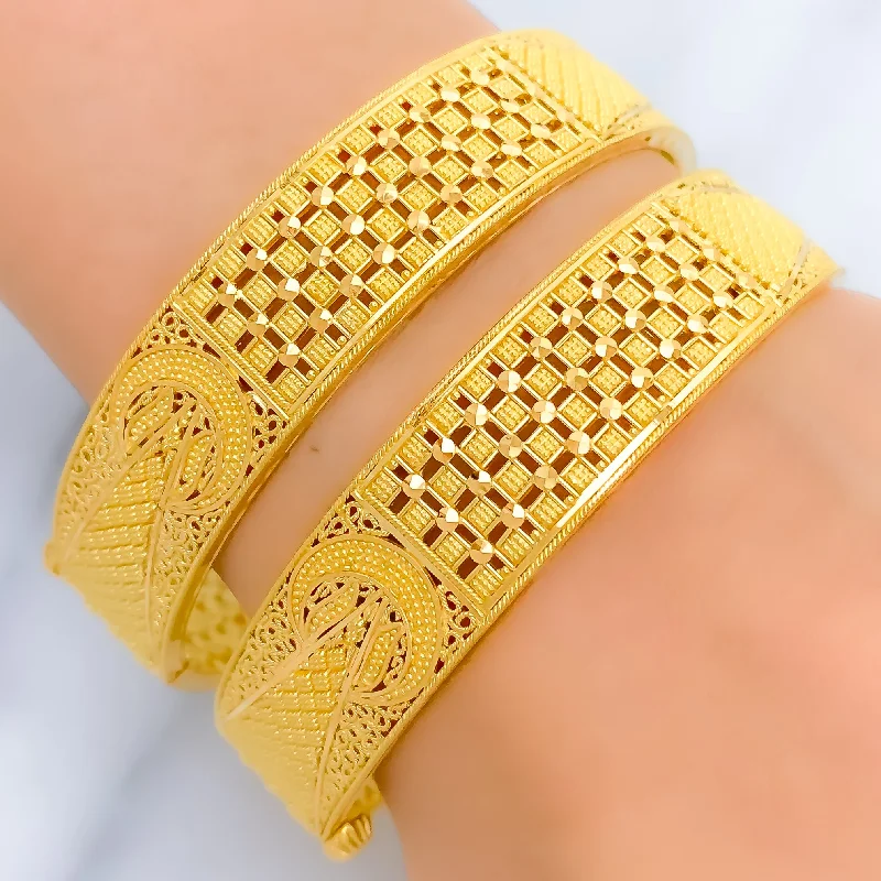 Women’s luxury bangles-Unique Geometric Crescent 22k Gold Bangles