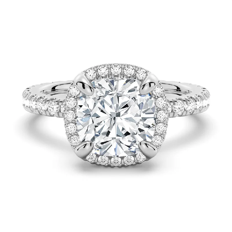 Women’s antique-inspired diamond engagement rings-Half Eternity Cushion Cut Halo Engagement Ring