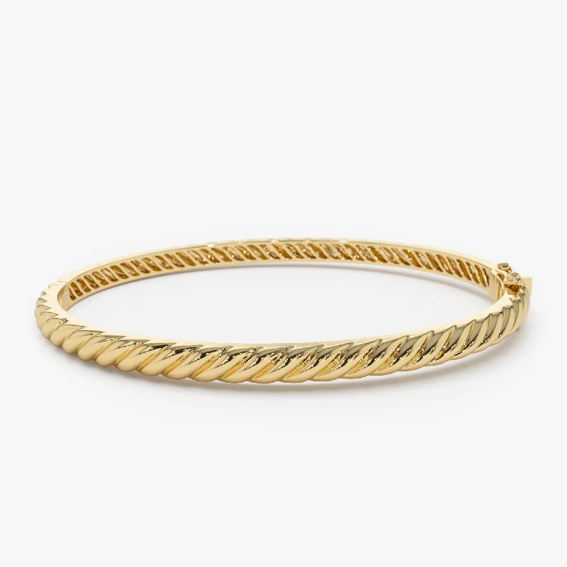 Women’s gemstone bracelets-14K Twist Rope Dainty Cable Bangle