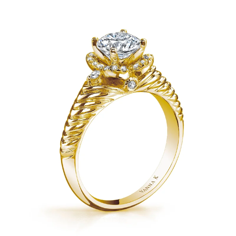 Women’s cushion cut sapphire engagement rings-18K YELLOW GOLD HALO DIAMOND ENGAGEMENT RING