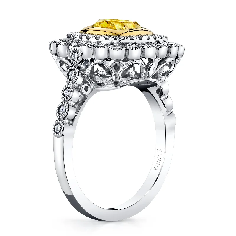 Women’s eternity engagement rings-18K YELLOW DIAMOND HALO ENGAGEMENT RING