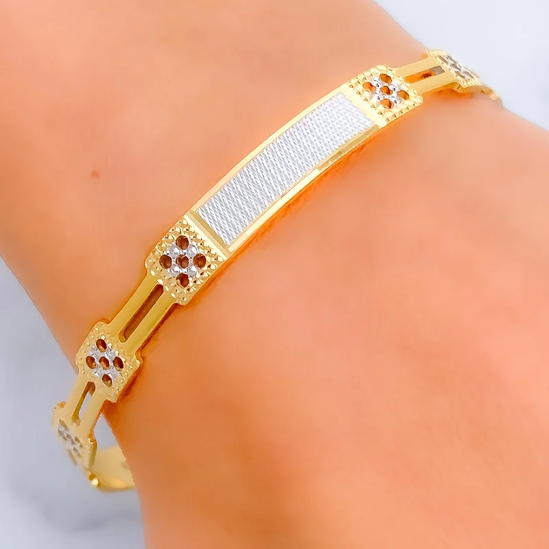 Women’s bangle bracelets-Alternating Geometric 22k Gold Bangle