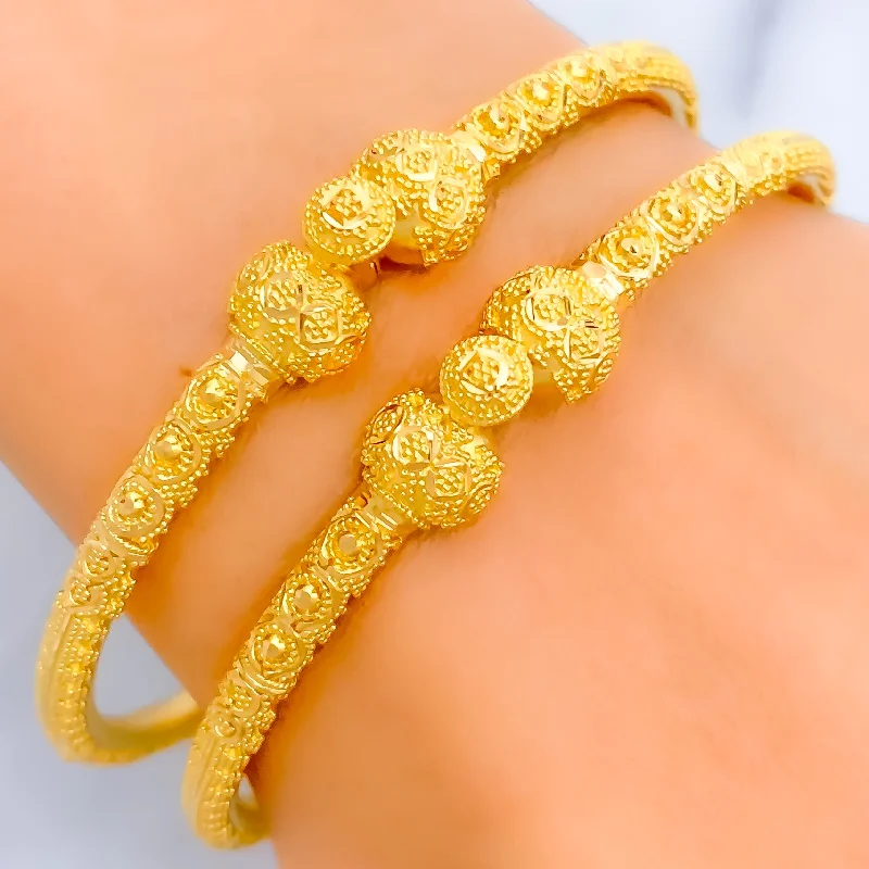 Women’s fashion bracelets-Majestic Beadwork 22k Gold Pipe Bangles