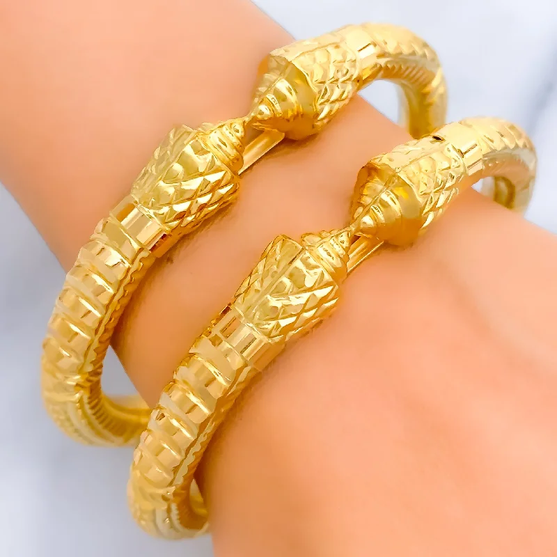 Women’s charm bangles-Special Lightweight Embossed 22k Gold Pipe Bangles