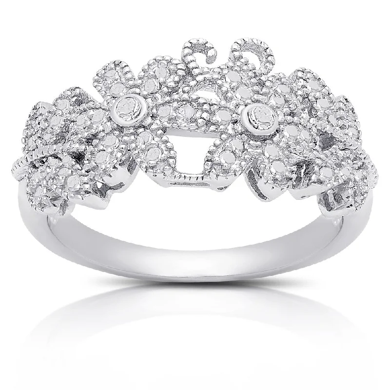 Women’s diamond rings-Finesque Silver Overlay Diamond Accent Flower Design Ring (I-J, I2-I3)