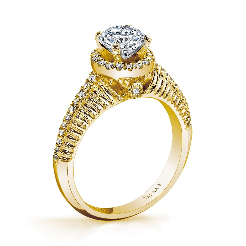 Women’s yellow diamond engagement rings-18K YELLOW GOLD HALO DIAMOND ENGAGEMENT RING