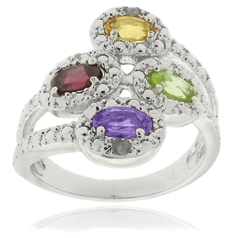 Women’s vintage engagement rings-Dolce Giavonna Sterling Silver Multi-gemstone and Diamond Accent Ring