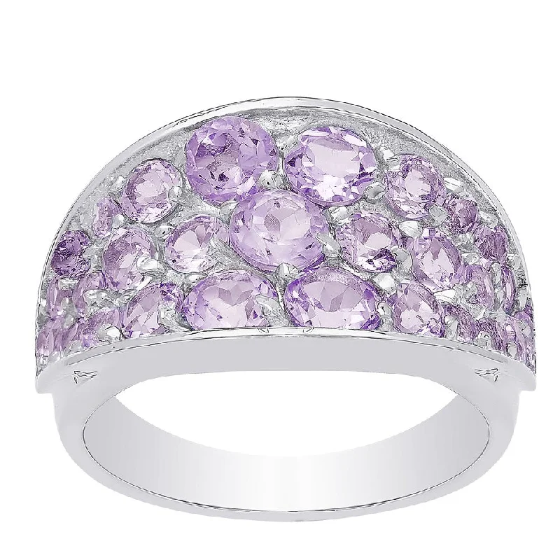 Women’s engraved rings-Dolce Giavonna Sterling Silver Amethyst Cluster Ring