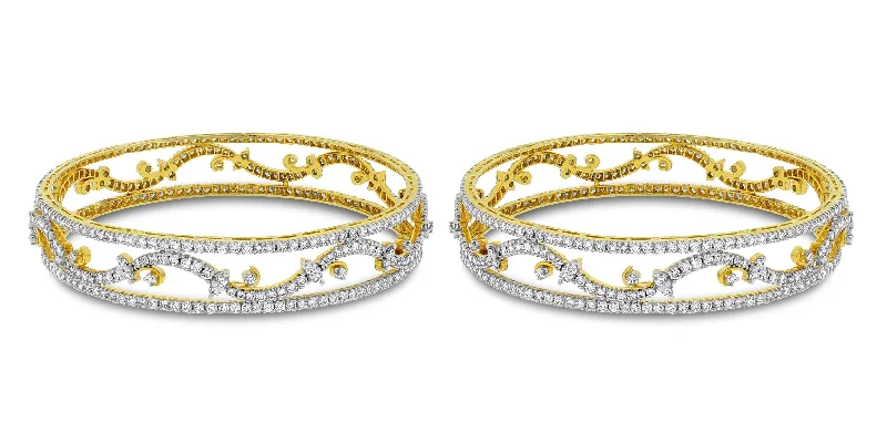 Women’s thick bangles-Beauvince Bloom Diamond Bangles Set (14.15 ct Diamonds) in 18K Gold