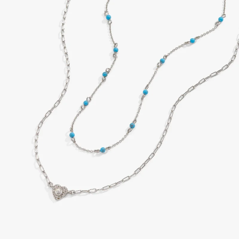 Women’s bohemian necklaces-Delicate Heart Necklace, Reconstituted Turquoise