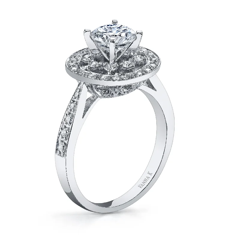 Women’s square engagement rings with diamonds-18K White Gold Halo Diamond Engagement Ring