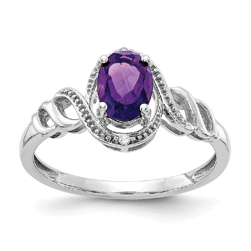 Women’s custom diamond engagement rings-10k White Gold Amethyst and Diamond Ring-WBC-10XB311