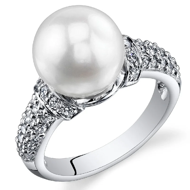 Women’s silver wedding rings-Sterling Silver White Freshwater Pearl Ring 8.5-9mm