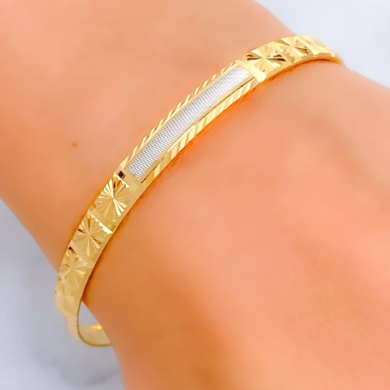 Women’s elegant charm bracelets-Sparkling Floral 22k Gold Bangle