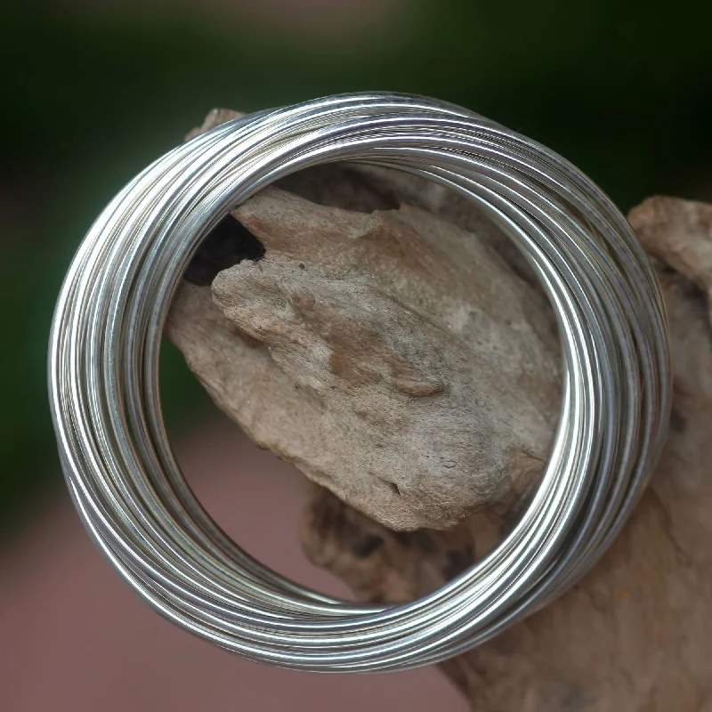 Women’s simple bracelets-United in Strength Modern Artisan Crafted Sterling Silver Bangle