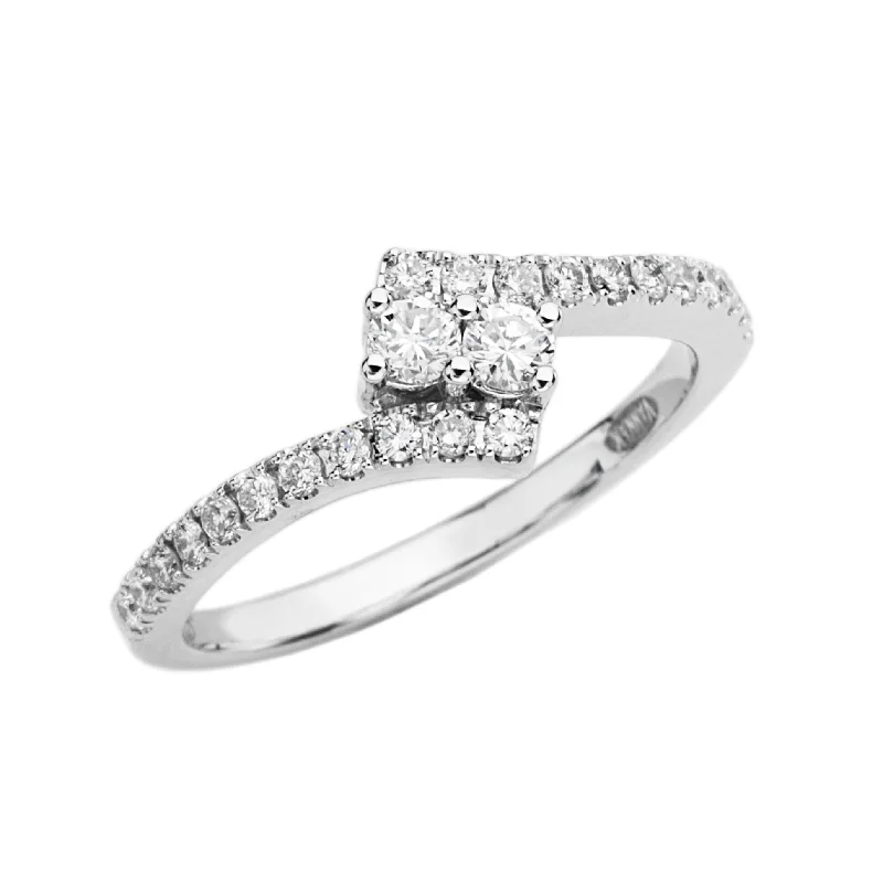 Women’s engagement rings with baguette diamonds-14K White Gold Two Stone Diamond Ring