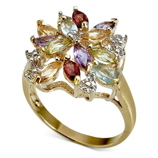 Women’s boho rings-Dolce Giavonna Gold over Silver Multi-gemstone and Diamond Accent Ring with Gift Box