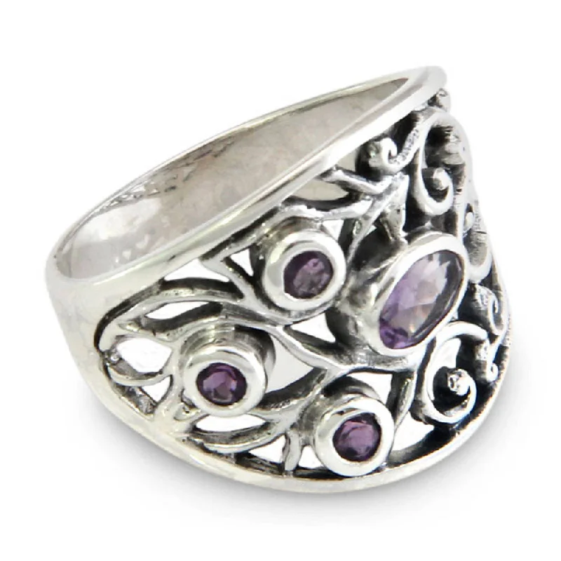 Women’s antique rings-NOVICA Handmade Sterling Silver 'Tree of Life' Amethyst Ring (Indonesia)