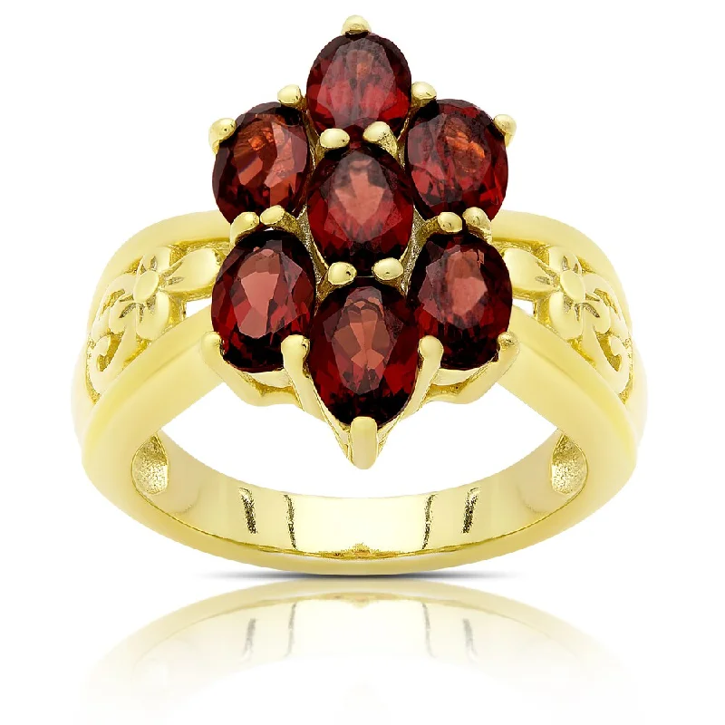 Women’s bohemian rings-Dolce Giavonna Gold Over Sterling Silver Garnet Flower Design Ring