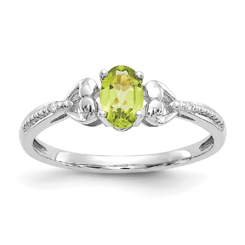 Women’s black diamond engagement rings-10k White Gold Peridot and Diamond Ring-WBC-10XB293