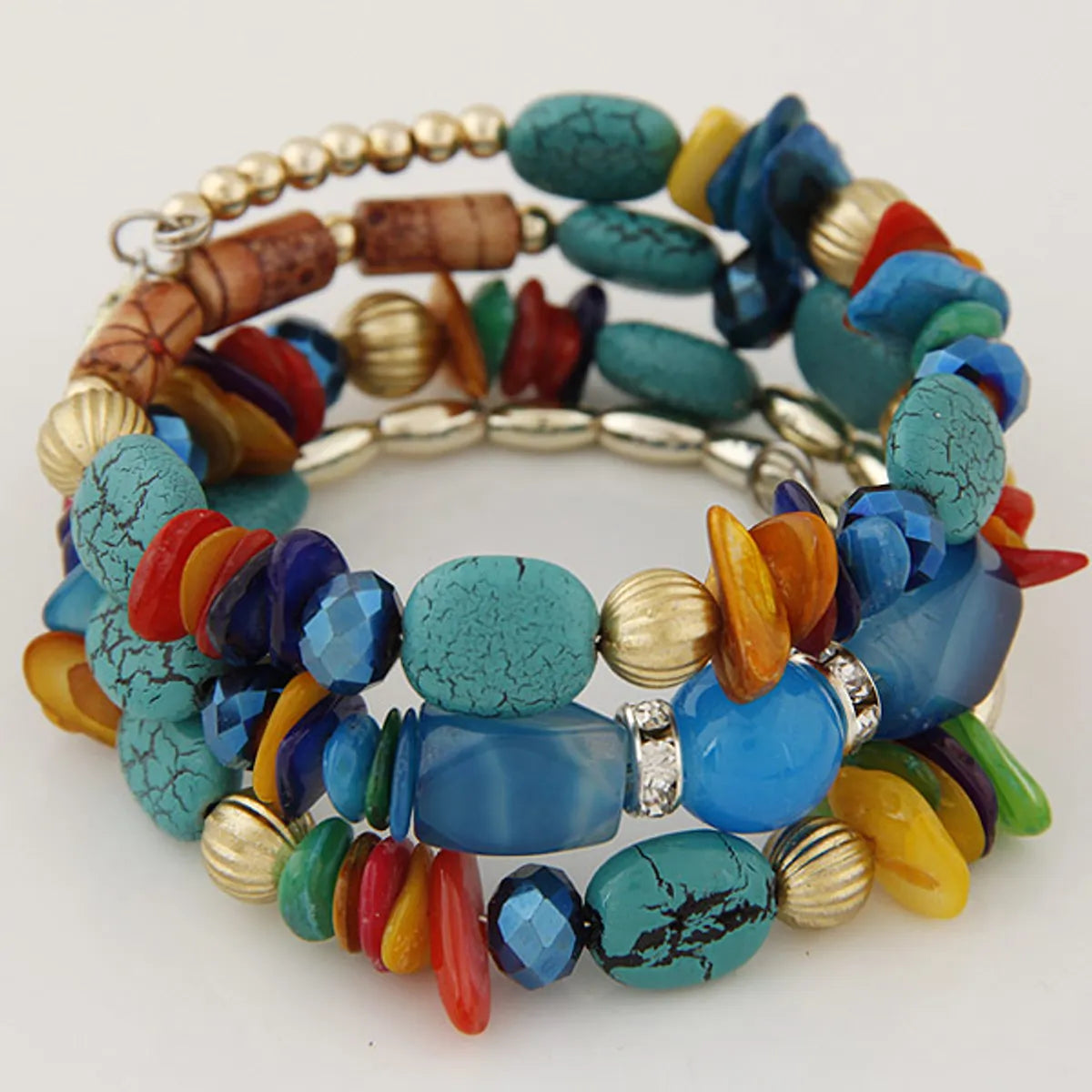 Women’s vintage bracelets-Ethnic Style Irregular Synthetic Resin Beaded Layered Bangle 1 Set