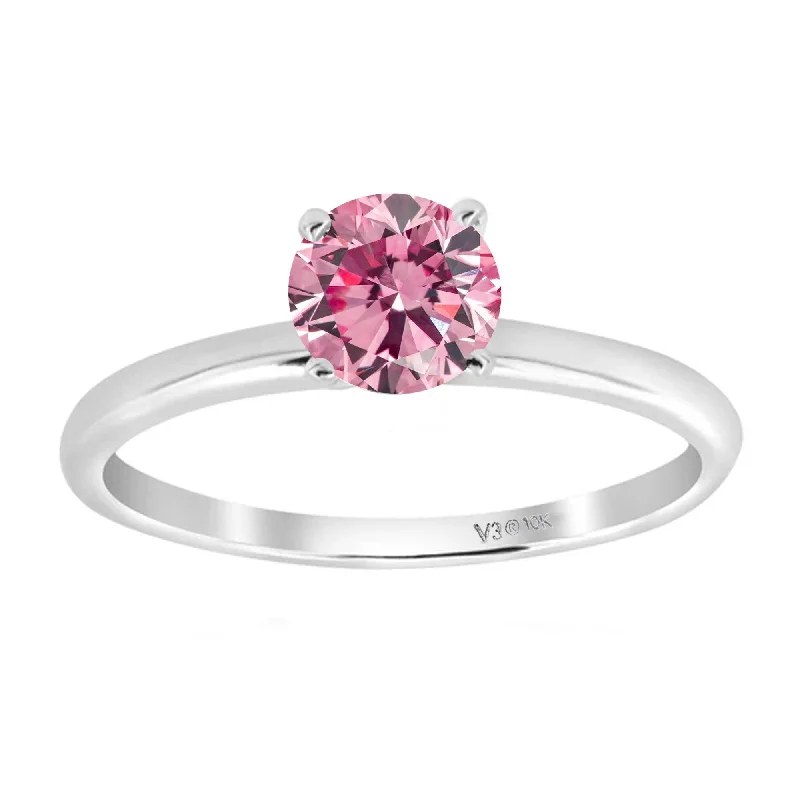 Women’s rose gold engagement rings-White Gold Pink Moissanite Solitaire Ring