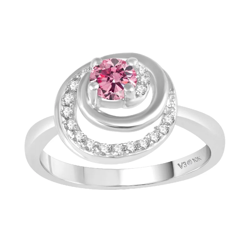 Women’s chunky gemstone rings-Pink Moissanite and White Diamond Solitaire Ring White Gold