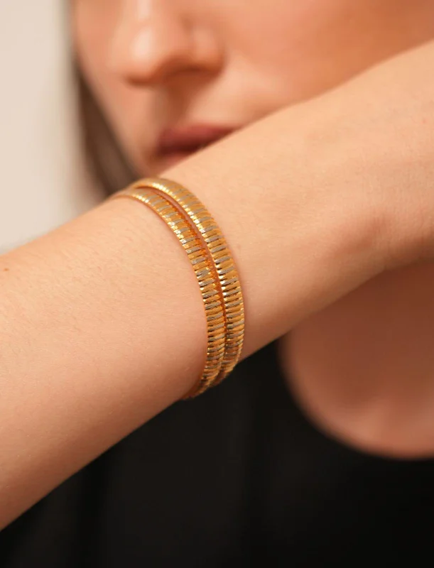 Women’s silver cuff bracelets-Reeta Dual Polish Silver & Gold | CNC Bangles