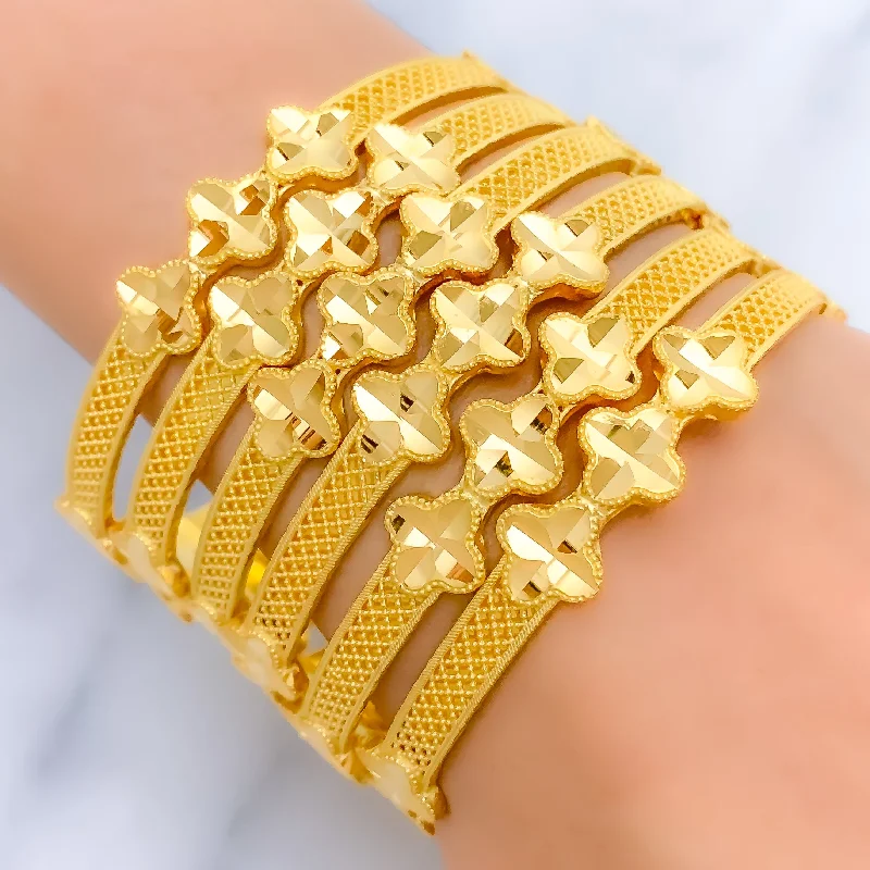 Women’s bangles-Reflective Netted Clover 22k Gold Bangles