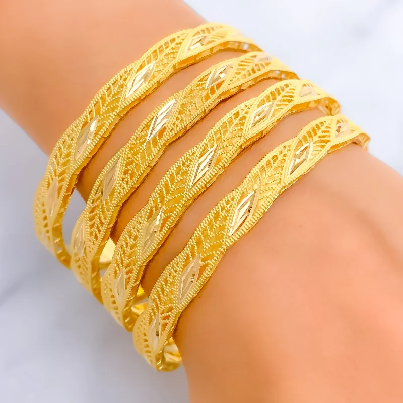 Women’s luxury bracelets-Elevated Regal Leaf 21k Gold Bangles