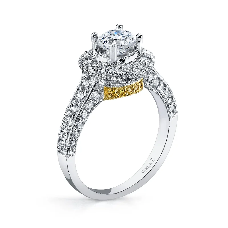 Women’s custom diamond engagement rings-18K Two Tone Halo Diamond Engagement Ring