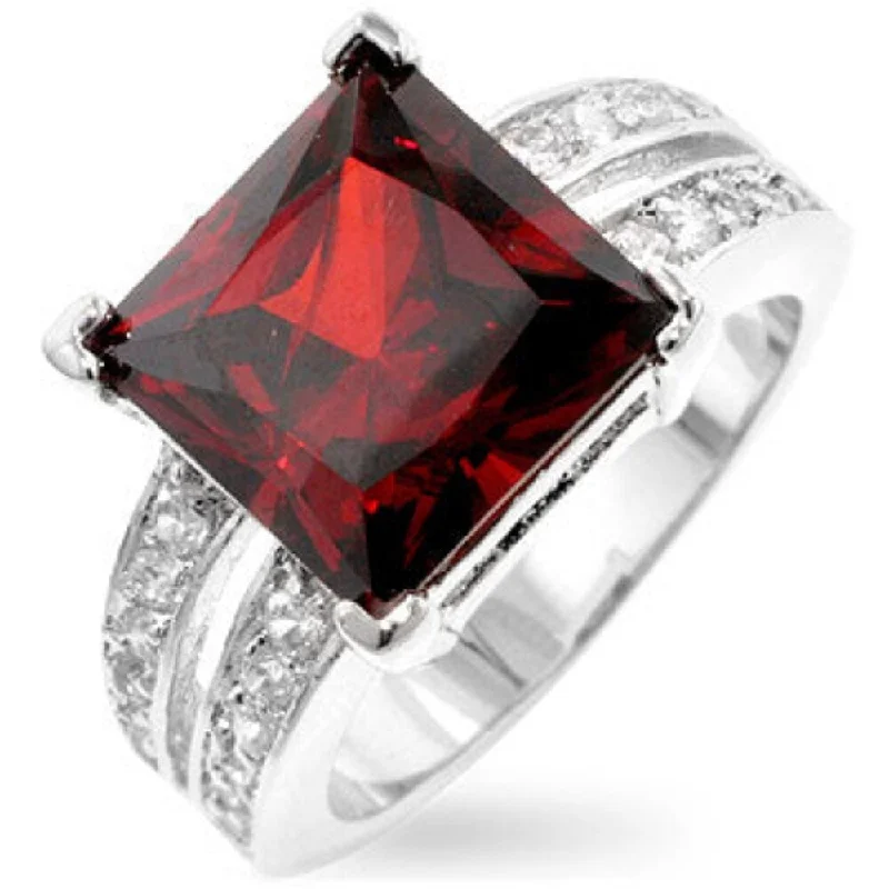 Women’s diamond rings-Stunning Garnet Princess Cut Ring - Elegant Gemstone Jewelry