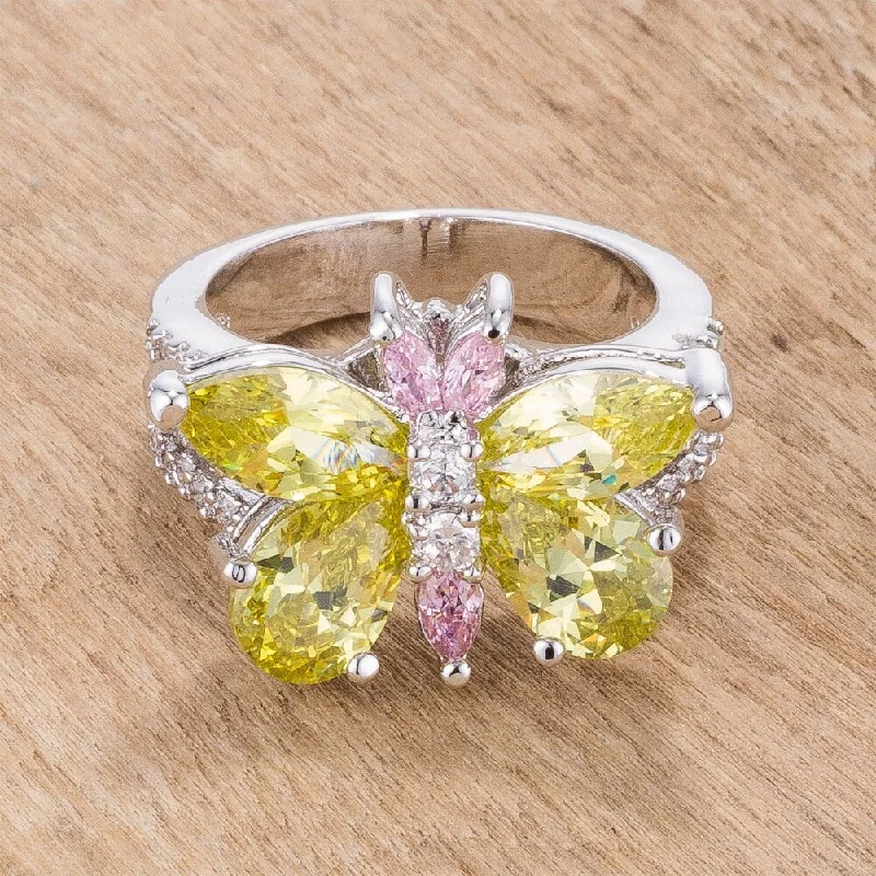 Women’s gold wedding rings-Rhodium Plated Butterfly Cocktail Ring