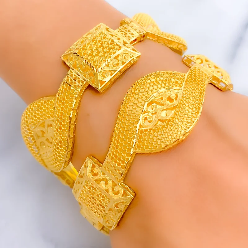 Women’s engraved bracelets-Golden Elegant Netted 21k Gold Bangles