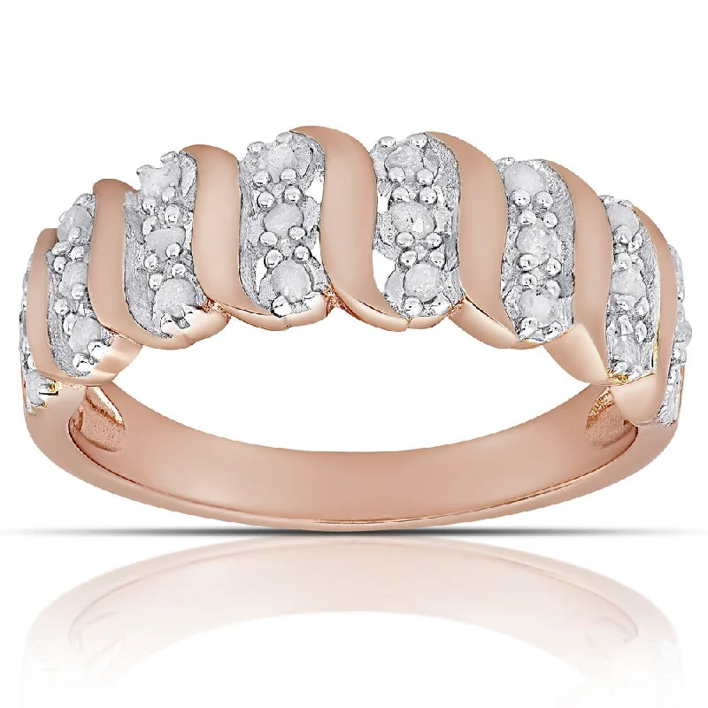 Women’s diamond wedding rings-Finesque Rose Gold over Sterling Silver 1/4ct TW Diamond 'S' Design Ring (I-J, I2-I3)( Size 7)