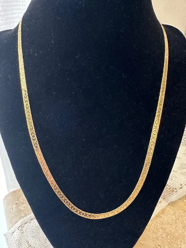 Women’s silver chain necklaces-20" 14K Yellow Gold Reversible Patterned Herringbone Chain