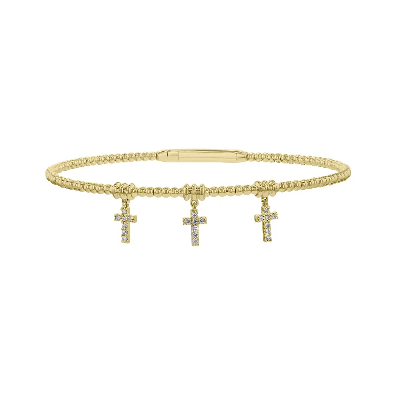 Women’s gemstone charm bracelets-Blessed Trinity Cross Diamond Bangle