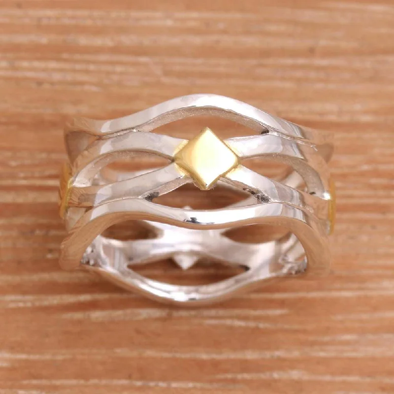 Women’s eco-friendly rings-Handmade Gold Accent Sterling Silver 'Adrift on the Sea' Ring (Indonesia)