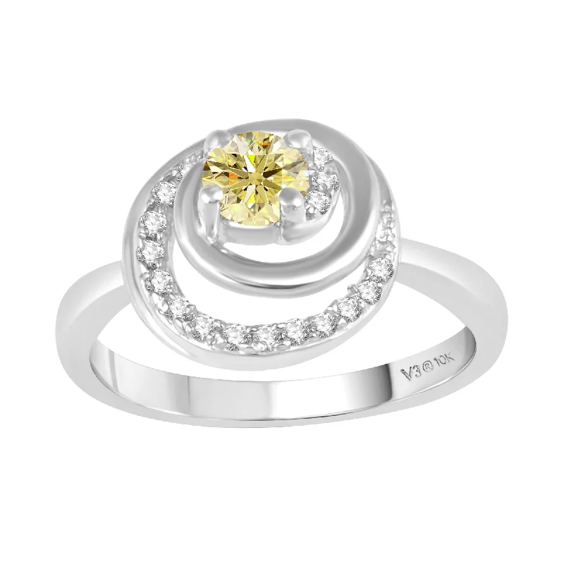 Women’s trendy rings-White Gold Yellow Moissanite and White Diamond Solitaire Ring