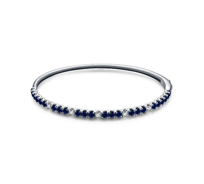 Women’s simple bracelets-Classic Blue Sapphire and White Diamond Half Bangle