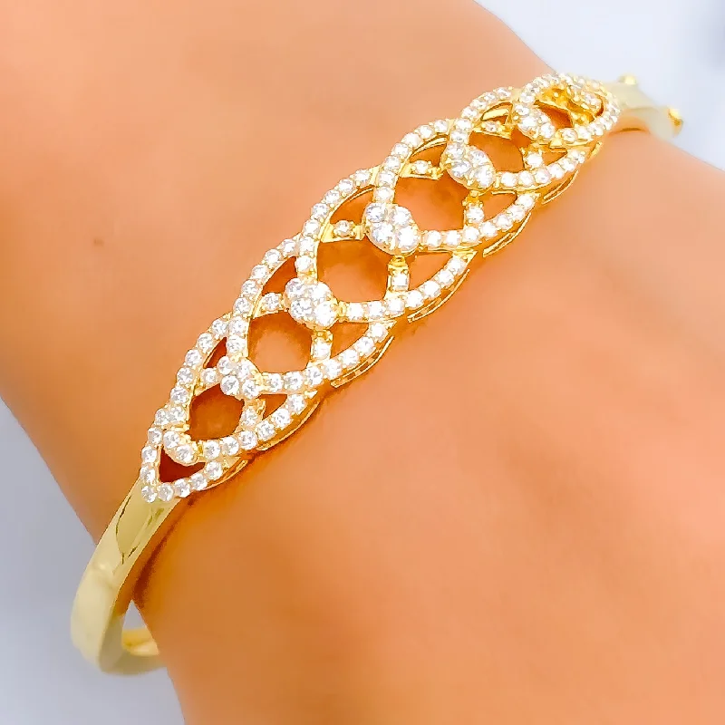 Women’s engraved bracelets-Interlinked Marquise Leaf Diamond +18k Gold Bangle