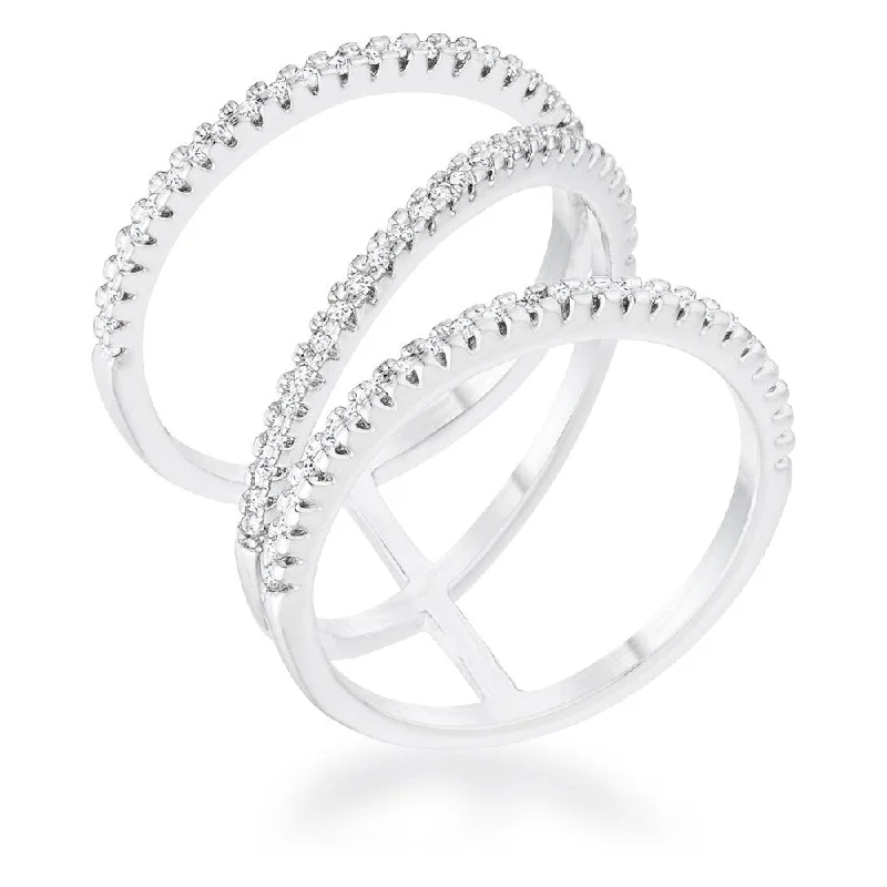 Women’s twist rings-Shauna 0.4ct CZ Rhodium Wide Contemporary Ring